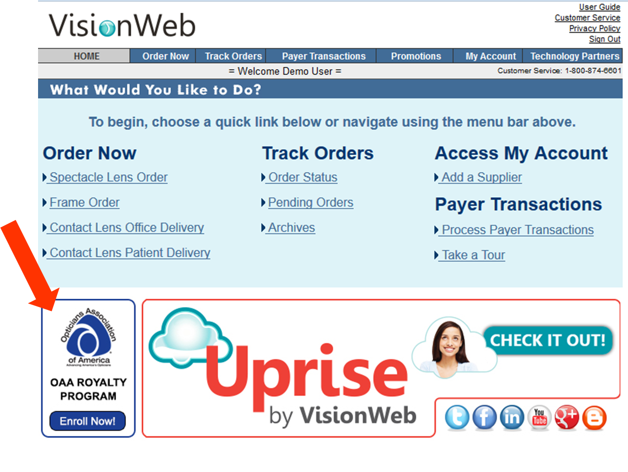 online ordering service for opticians