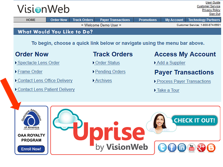 online ordering service for opticians